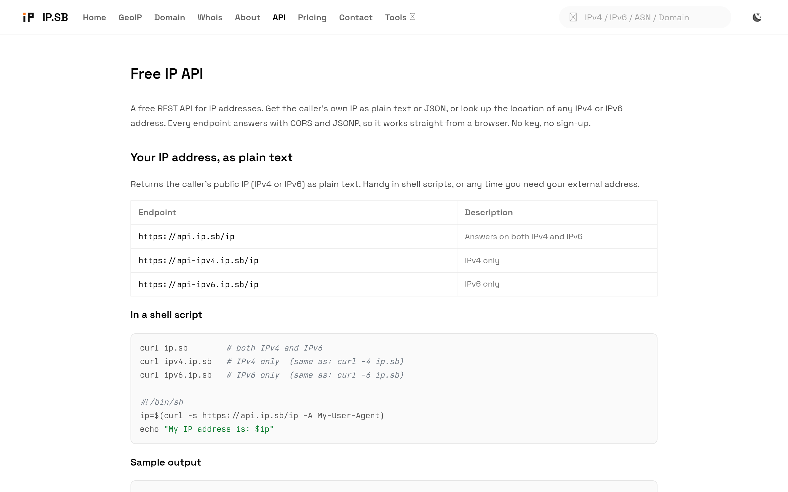 IP.SB API · 首页