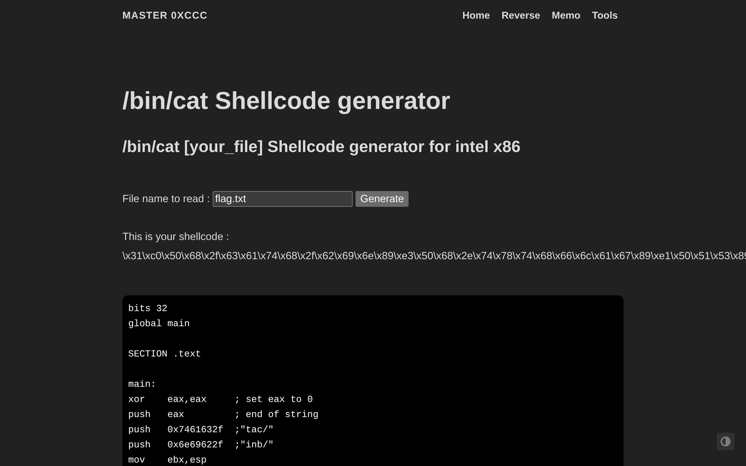 cat Shellcode generator · 首页