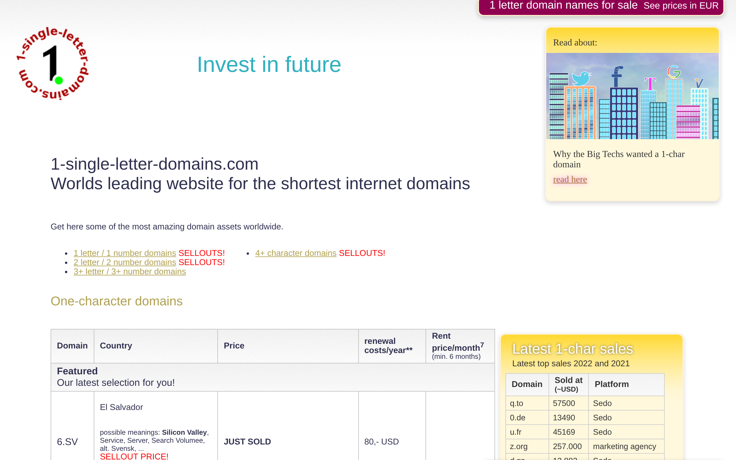 1 Single Letter Domains · 首页