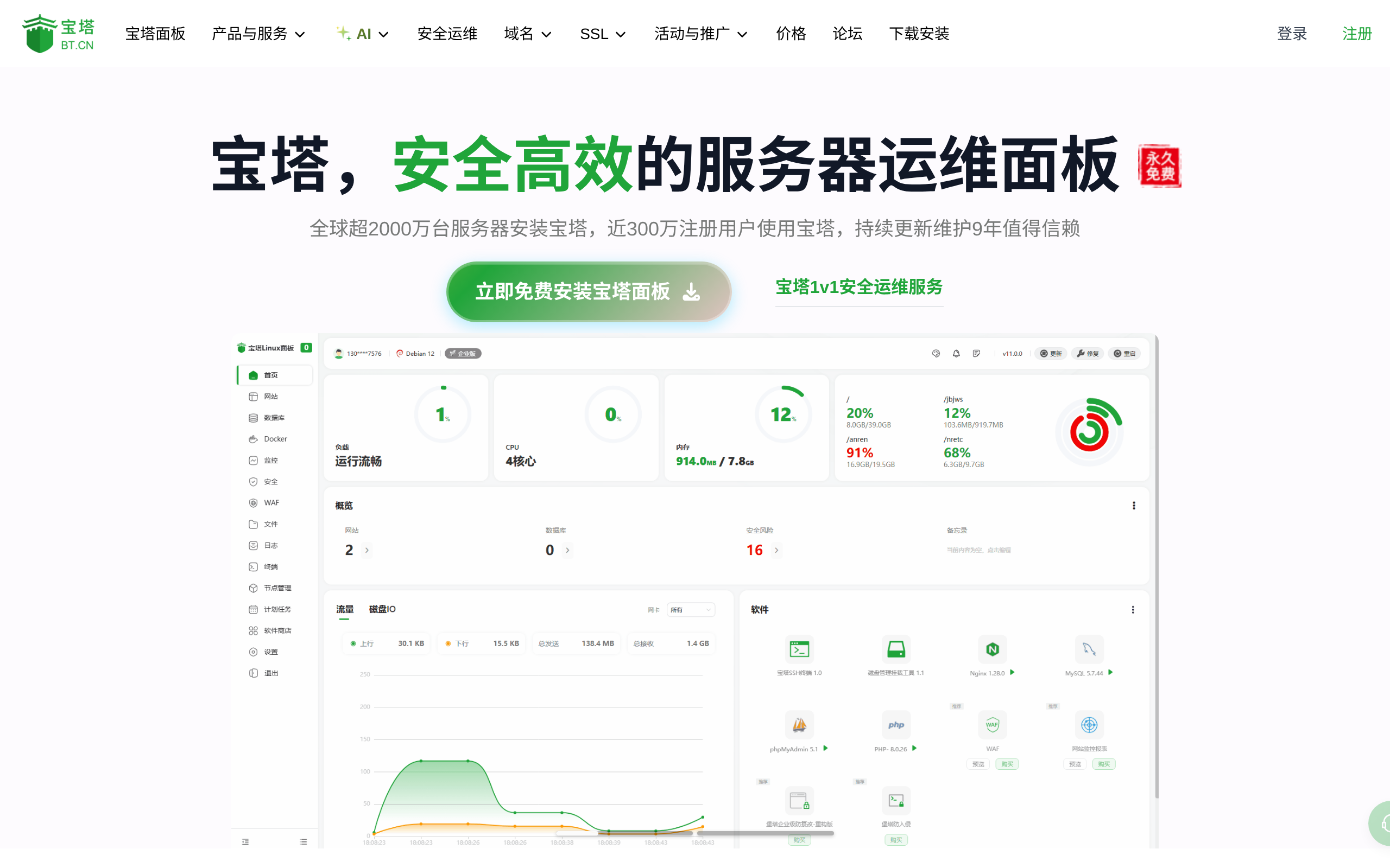 宝塔面板 · 首页