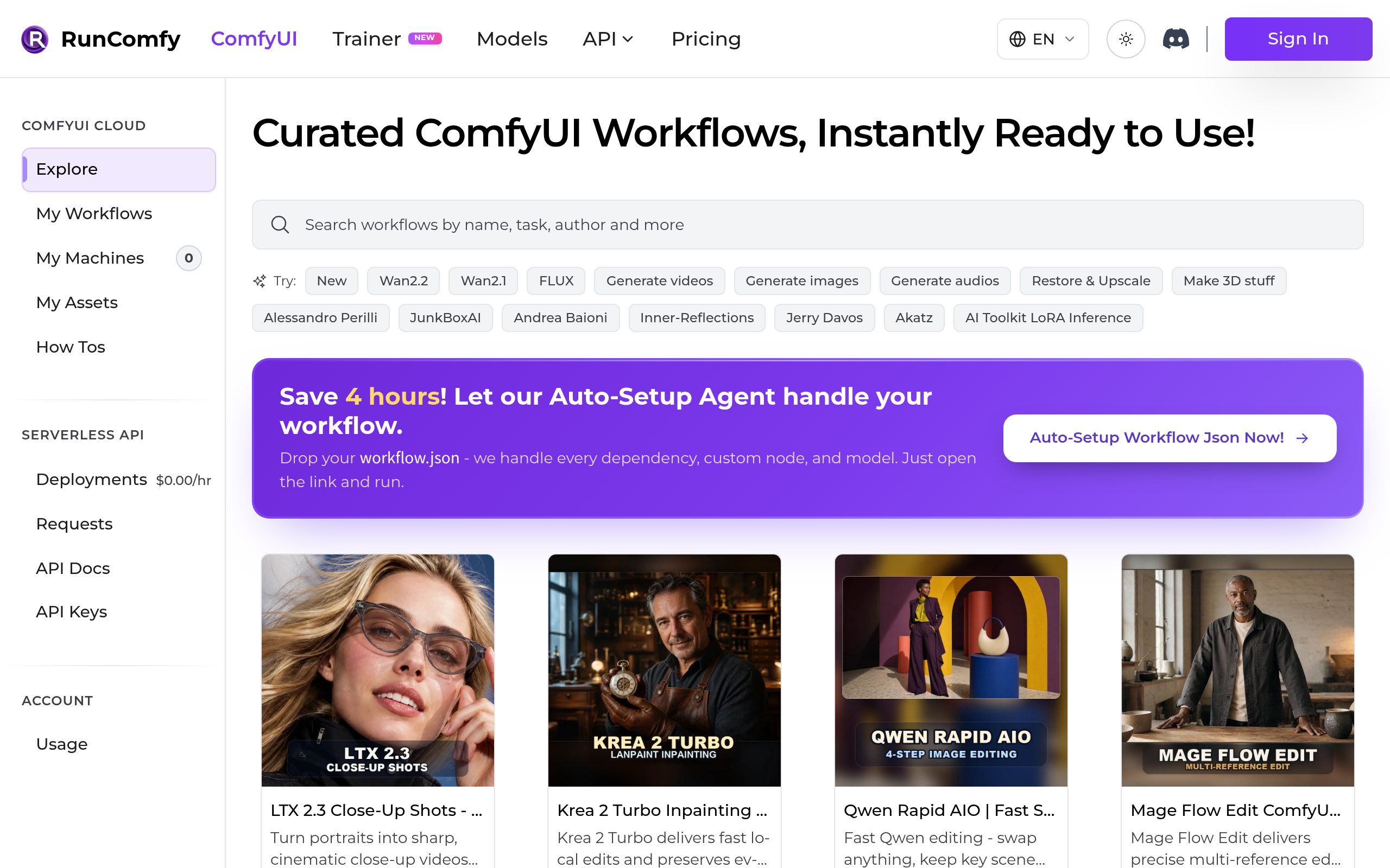 RunComfy ComfyUI Workflows · 首页