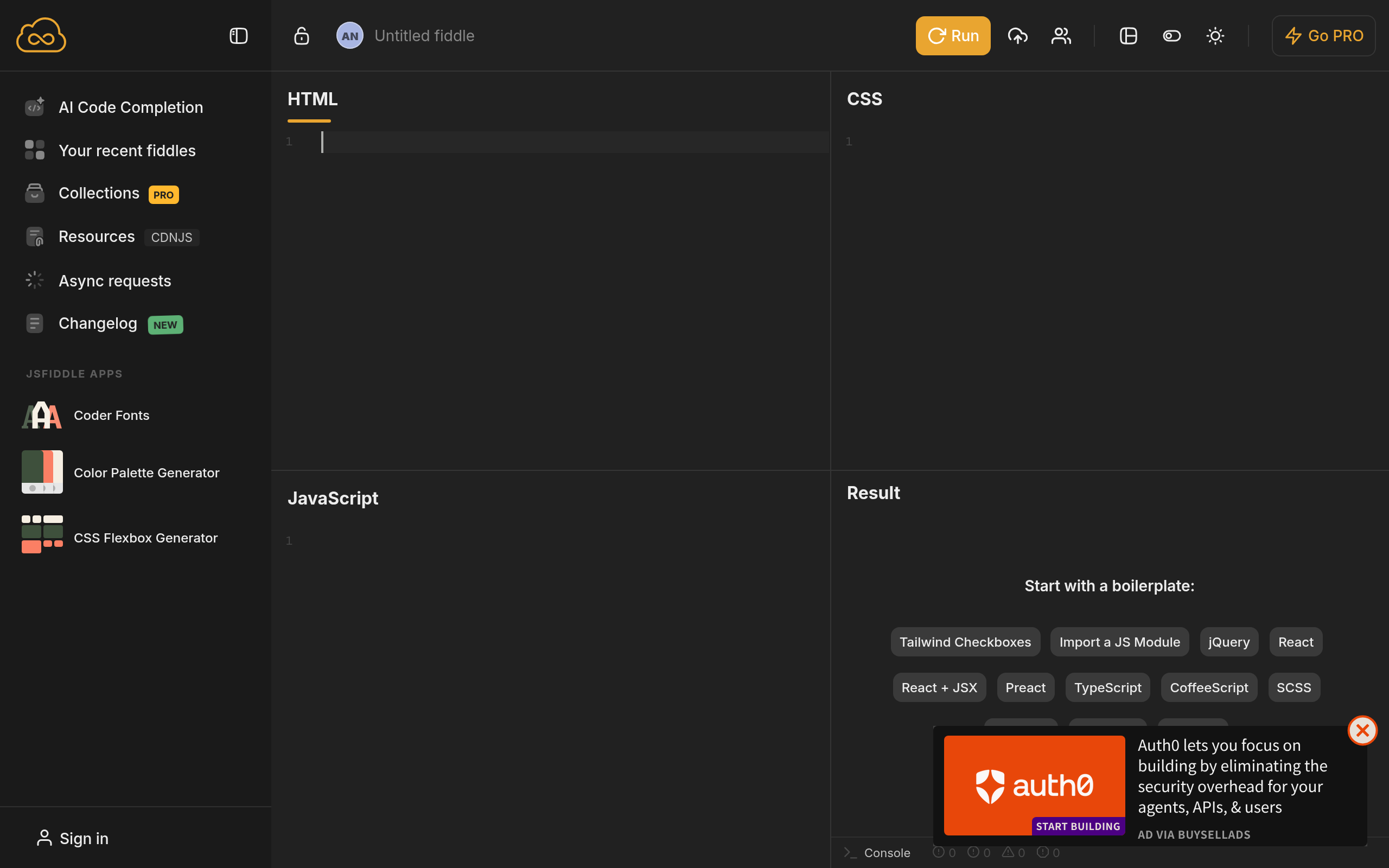 JSFiddle · 首页